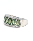 18K White Gold  Green Emerald  Sapphire Half Eternity Diamond  Ring