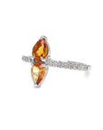 18K White Gold Orange Pear  Sapphire Up Down Diamond  Ring