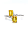 18K White Gold Toi Et Moi Yellow Emerald Sapphire Diamond Wrap Ring