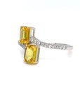 18K White Gold Toi Et Moi Yellow Emerald Sapphire Diamond Wrap Ring