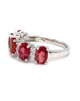 18K White Gold Red Sapphire Between Diamond  Ring