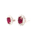 18K White Gold Ruby Oval FS Diana Setting Diamond Earrings