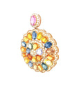 18K Rose Gold Mega Flower Double Layer Fancy Sapphire Shine Diamond Pendant