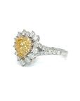 18K White Gold Heart Shape Fancy Yellow Diamond Halo Diamond Ring