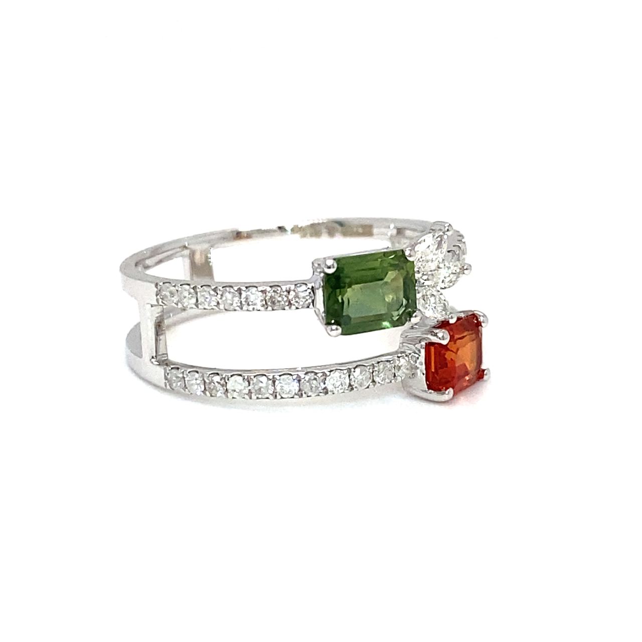 18K White Gold Double Deck FS Emerald Shape Ivy Cute Diamond Ring