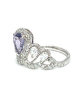 18K White Gold Blue SAP Pear Princess Tiara Diamond Ring