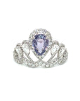 18K White Gold Blue SAP Pear Princess Tiara Diamond Ring