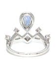 18K White Gold Blue Pear Shape Sapphire Crown Diamond Ring