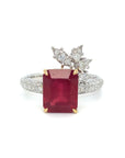 18K White Gold EM Shape Ruby MQ Side Bubble Diamond Ring