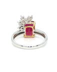 18K White Gold EM Shape Ruby MQ Side Bubble Diamond Ring