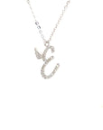 18K White Gold Stylish Wings Alphabet E Full Diamond Necklace