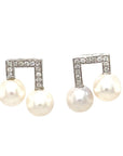 18K White Gold Music Diamond Pearl Earrings