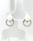 18K White Gold Under Round Diamond Pearl Earrings