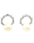 18K White Gold Holo Spring Flower Diamond Pearl Earrings