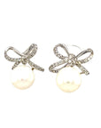 18K White Gold Ballet Bow Diamond Pearl Earrings