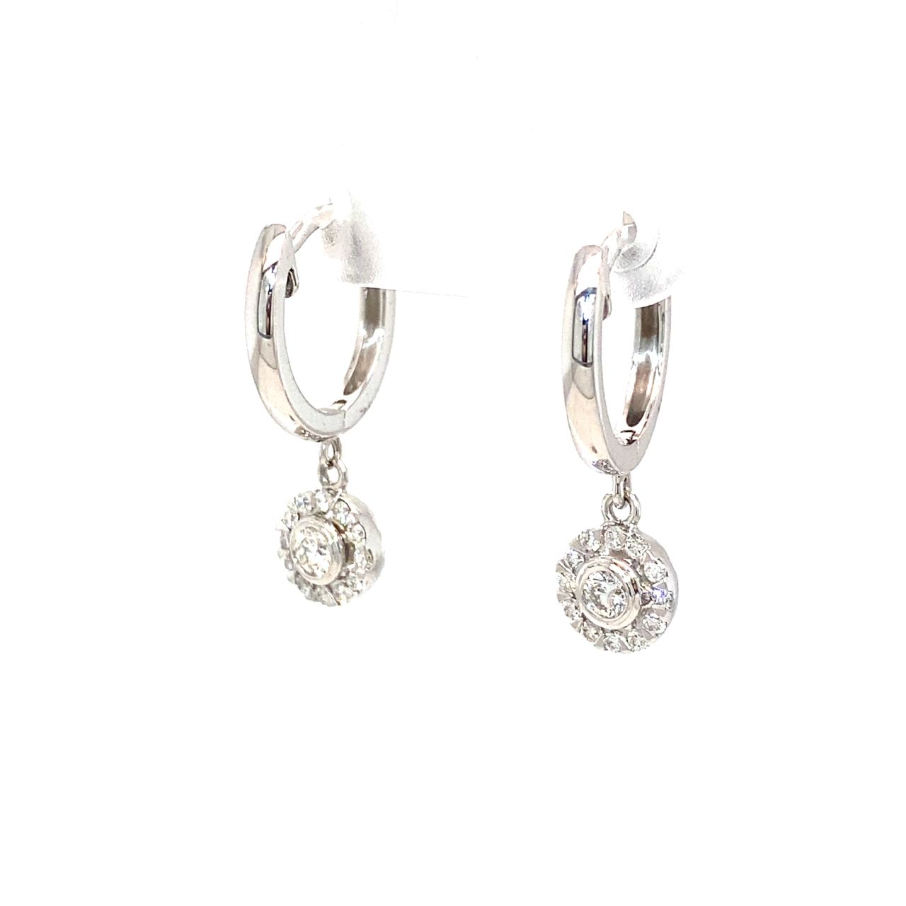 18K White Gold Dangle Bezel Diamond Earrings