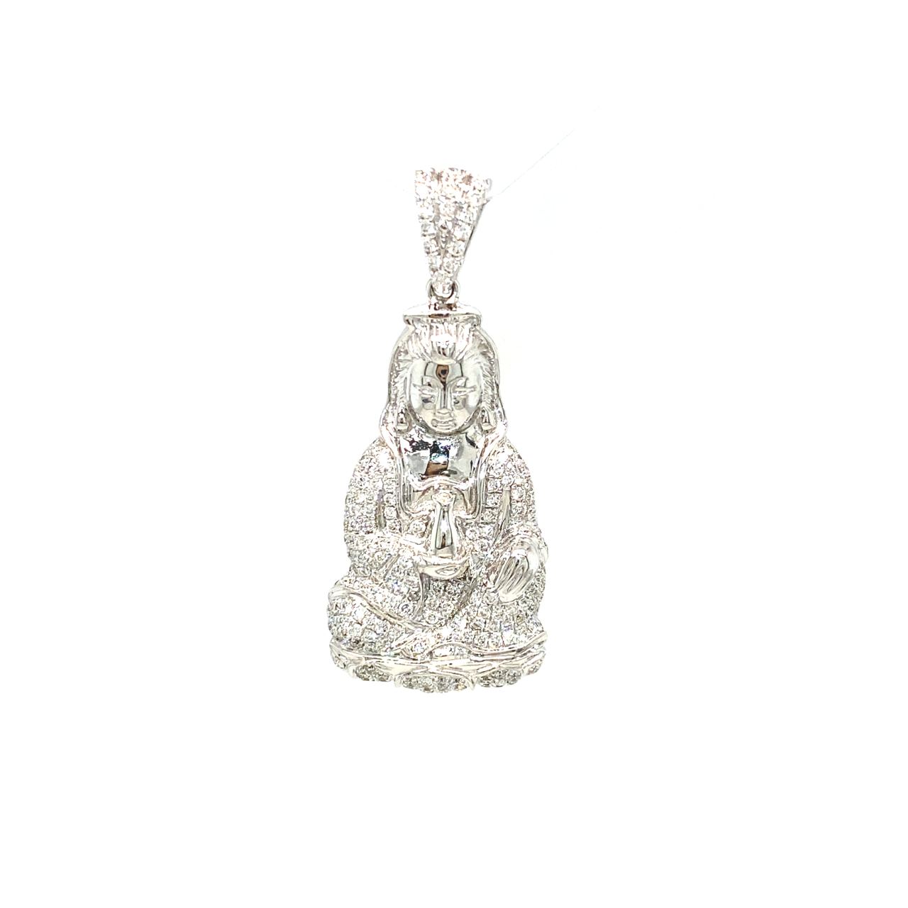18K White Gold Guan Yin Sitting Diamond Pendant