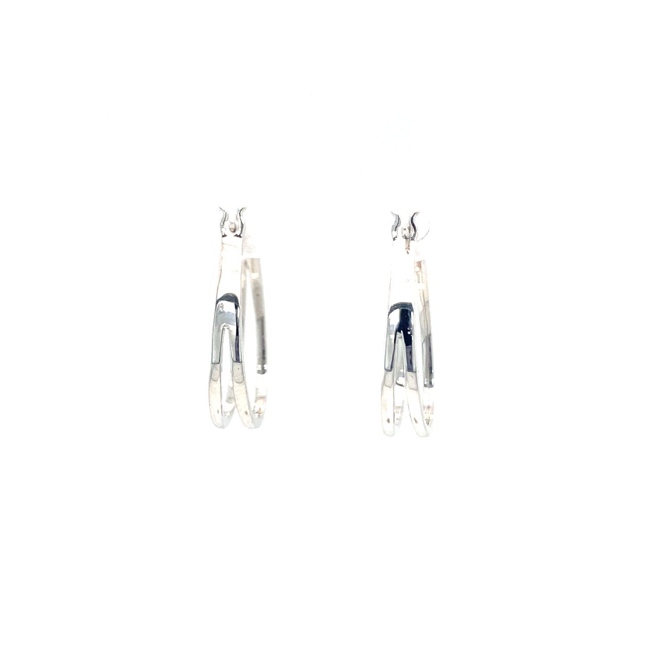 18K White Gold Double V Hoop Diamond Earrings
