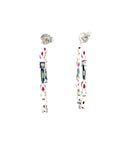 18K White Gold Large Hoop Green Baguette Ruby Marquise Diamond Earrings