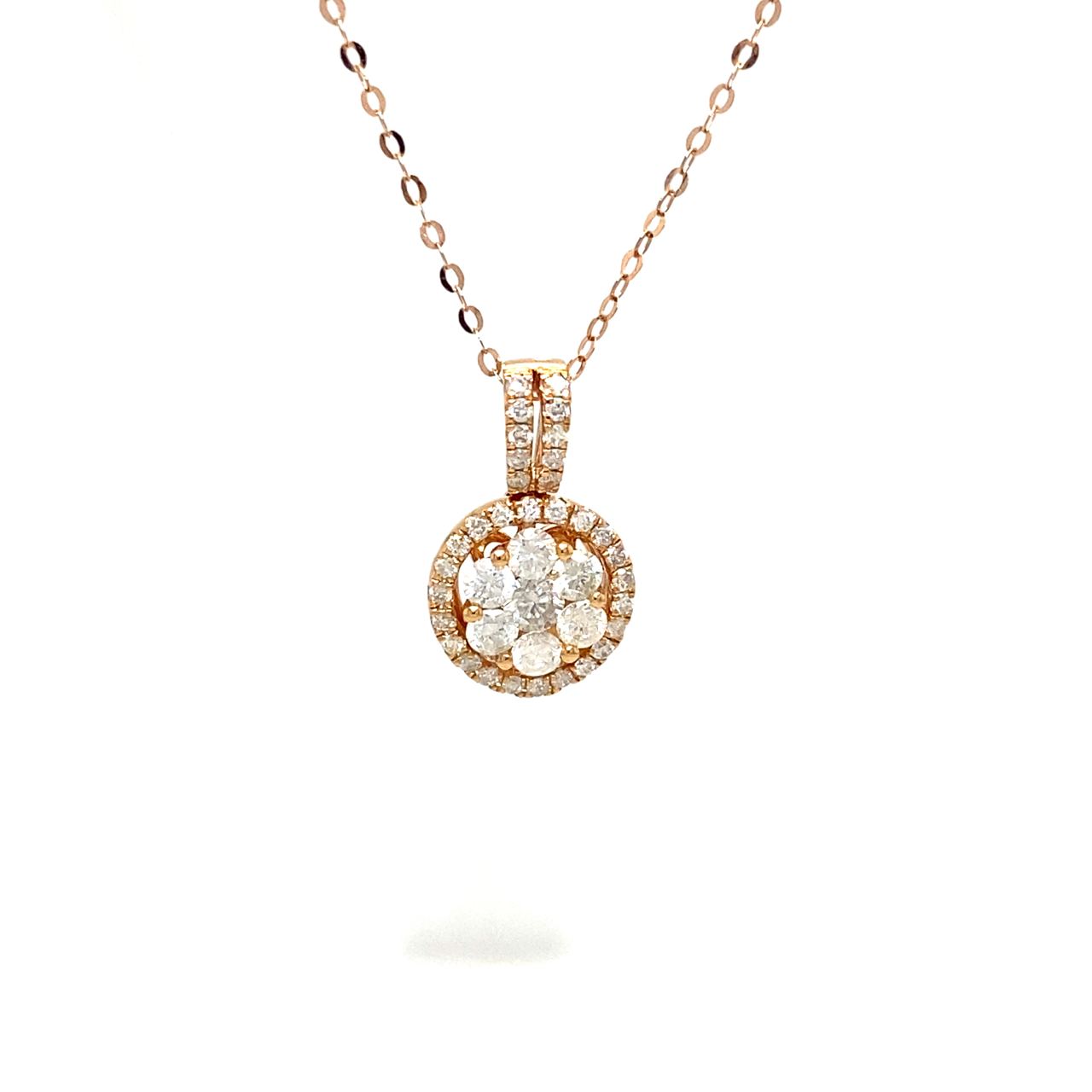 18K Rose Gold Halo Flower Diamond Necklace
