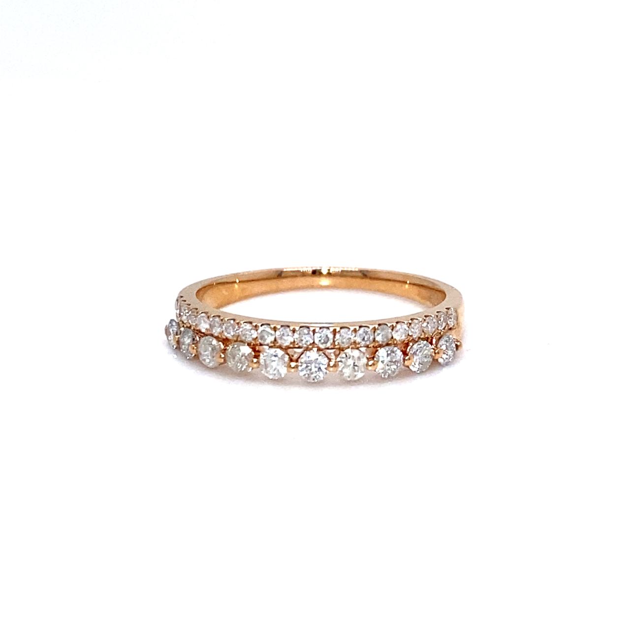 18K Rose Gold Large Small Double Roll Diamond Ring