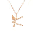 18K Rose Gold Stylish Wings Alphabet K Full Diamond Necklace