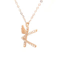 18K Rose Gold Stylish Wings Alphabet K Full Diamond Necklace