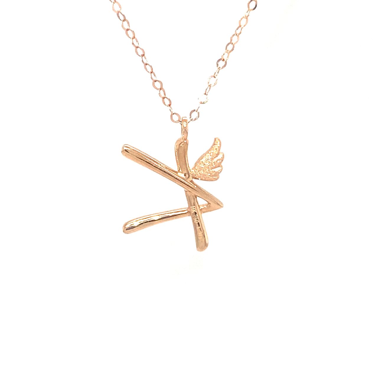 18K Rose Gold Stylish Wings Alphabet K Full Diamond Necklace