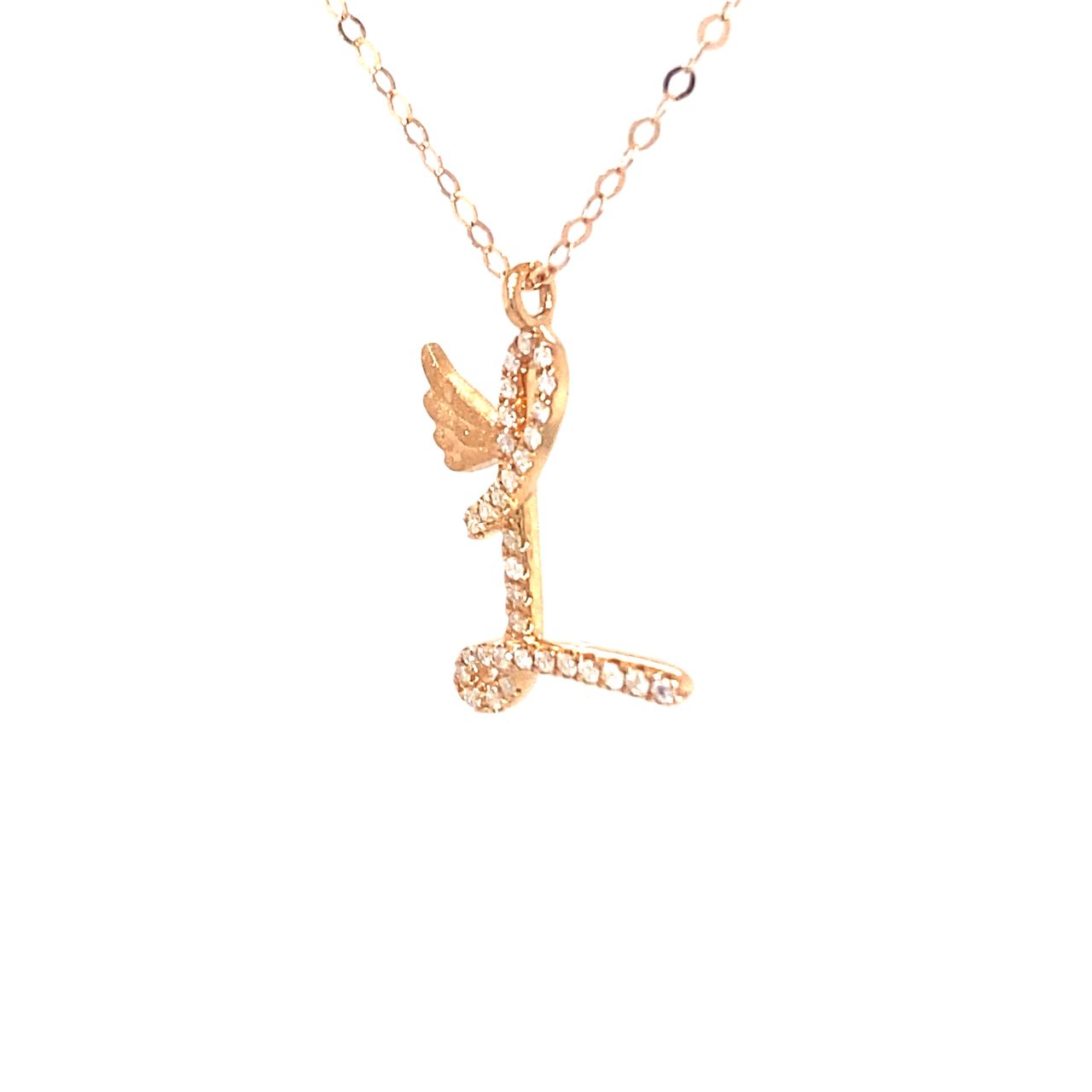 18K Rose Gold Stylish Wings Alphabet L Full Diamond Necklace