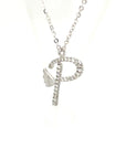 18K White Gold Stylish Wings Alphabet P Full Diamond Necklace