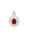 18K White Gold Double Halo Ruby Diamond Pendant