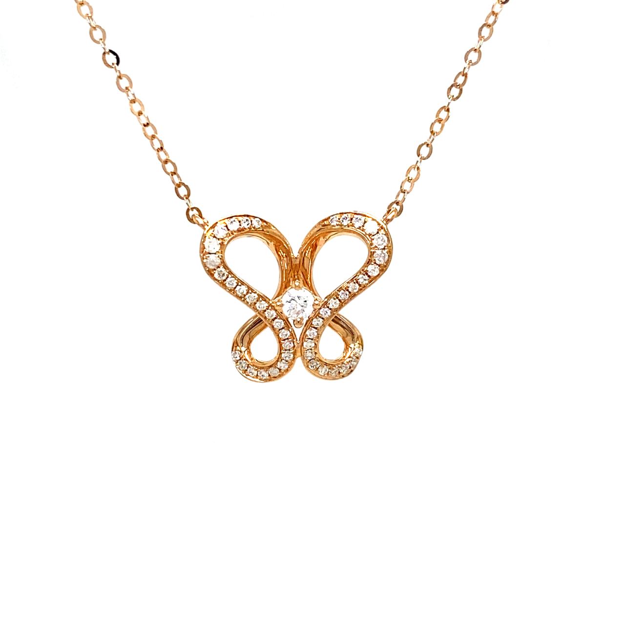 18K Rose Gold Holo Butterfly Diamond Necklace