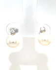 18K White Gold Simple Pearl One Diamond Earrings