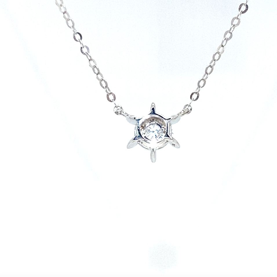 18K White Gold Petite Rundder llusion Setting Diamond Necklace
