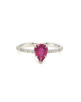 18K White Gold Simple Pave Pear Shape Ruby Diamond Ring