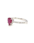 18K White Gold Simple Pave Pear Shape Ruby Diamond Ring