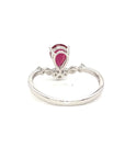 18K White Gold Simple Pear Shape Ruby V Outline Diamond Ring