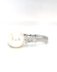 18K White Gold Cluster Pearl Diamond Ring