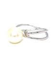 18K White Gold Up Down Cluster  Pearl Diamond Ring