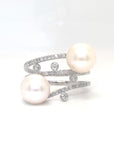 18K White Gold Triple Wrap Pearl Diamond Ring