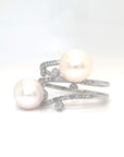 18K White Gold Triple Wrap Pearl Diamond Ring