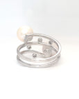 18K White Gold Triple Wrap Pearl Diamond Ring