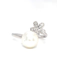 18K White Gold Wrap Flower  Pearl Diamond Ring