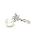 18K White Gold Wrap Flower  Pearl Diamond Ring