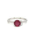 18K White Gold Round Ruby Shape Dot Shoulder Four Prongs Diamond Ring