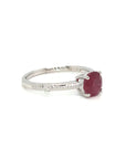 18K White Gold Round Ruby Shape Dot Shoulder Four Prongs Diamond Ring