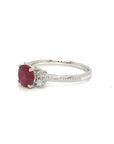 18K White Gold Round Ruby Shape Dot Shoulder Four Prongs Diamond Ring