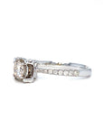 18K White Gold Cushion Illusion Single Pave Side Diamond Ring