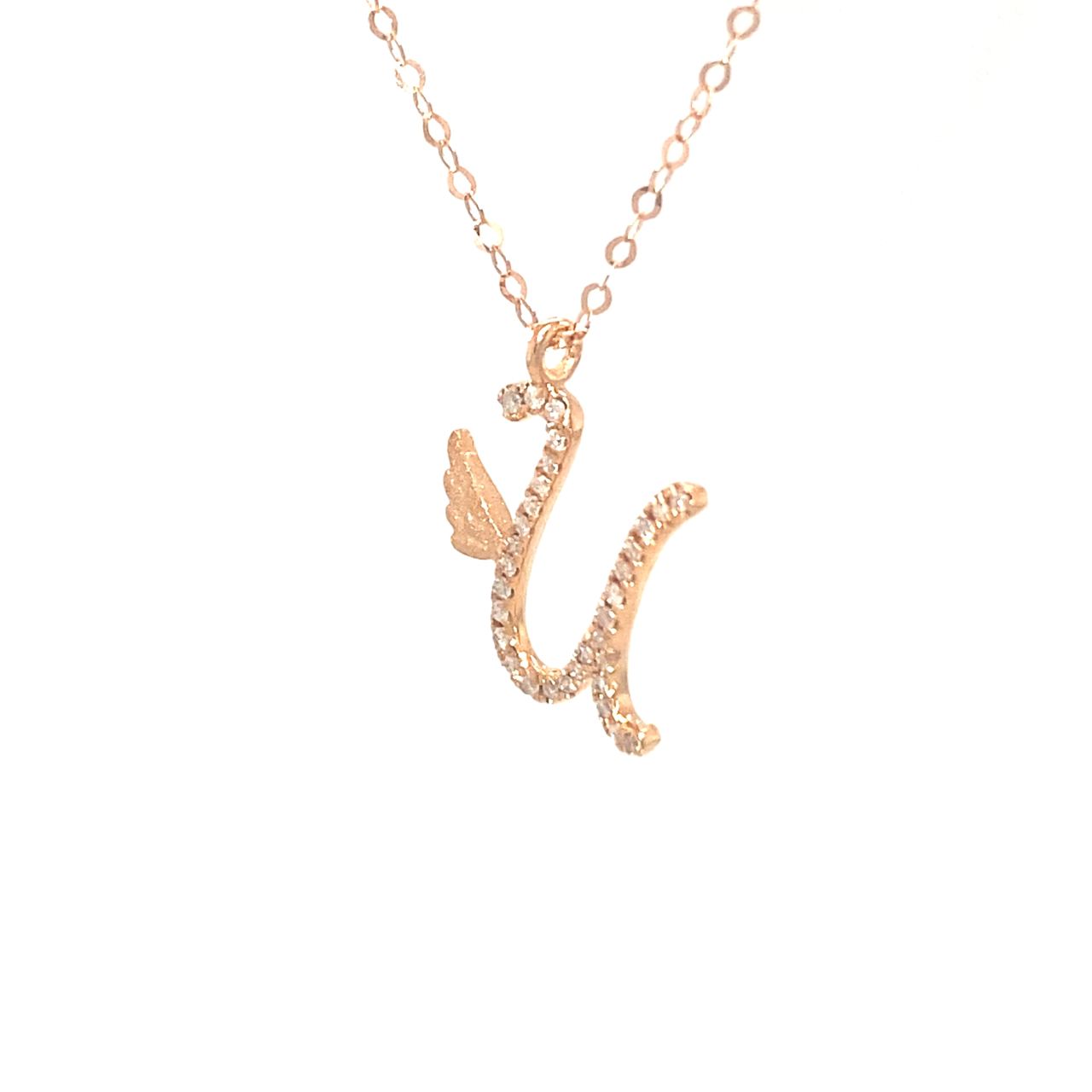 18K Rose Gold Stylish Wings Alphabet X Full Diamond Necklace