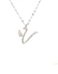18K White Gold Stylish Wings Alphabet V Full Diamond Necklace